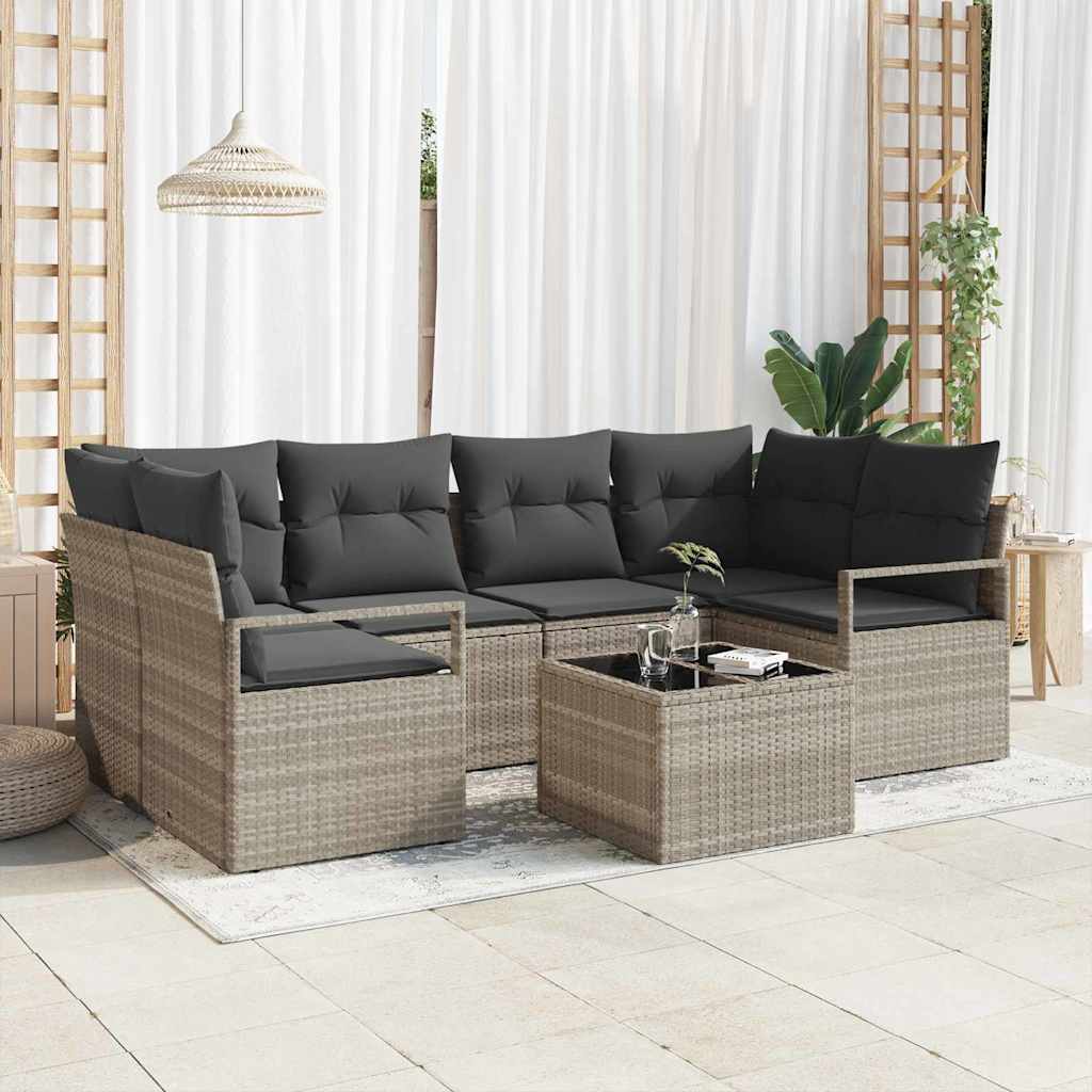 Garten-Sofa-Set 7 pcs Hellgrau und Dunkelgrau 55 x 55 x 37 cm